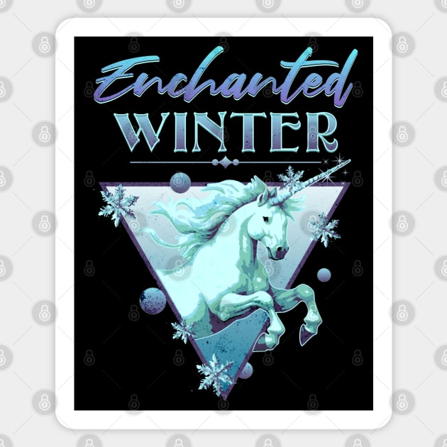 Enchanted Winter 80s Retro Unicorn Sticker by mythikcreationz